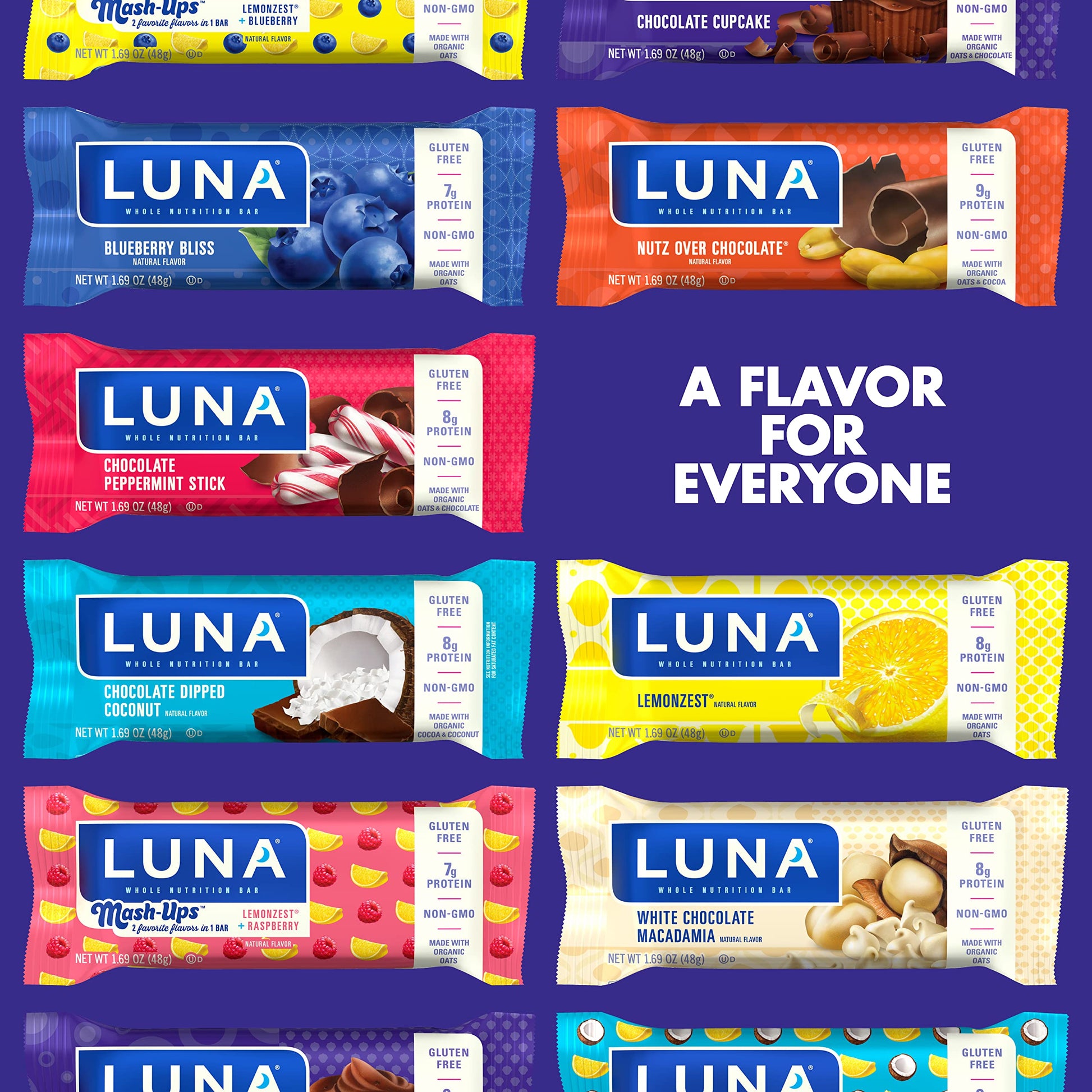 Luna BAR Gluten Free Snack Bars Chocolate Cupcake 8g Protein Non-GMO Plant-Based 1.69 oz 15 Count