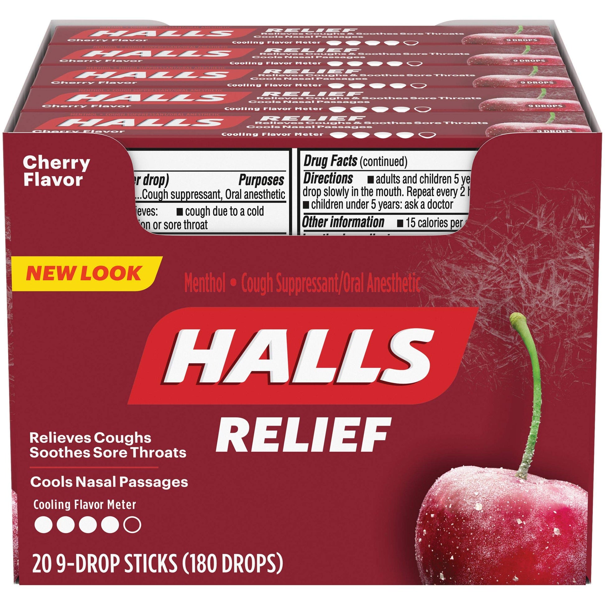 HALLS Cherry Cough Drops with Menthol 180 Drops 20 Sticks
