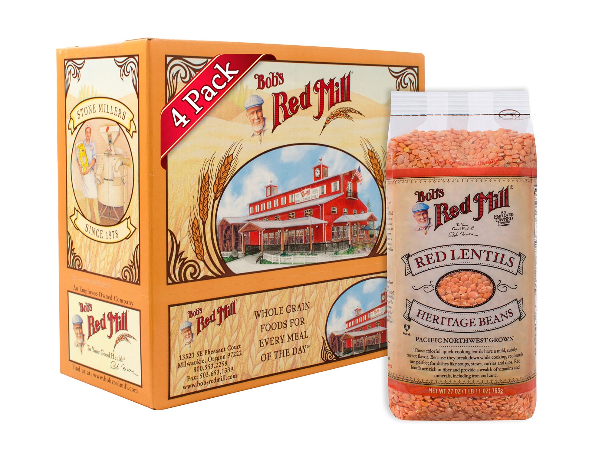 Bob's Red Mill Red Lentil Beans 27 Oz (Pack of 4)