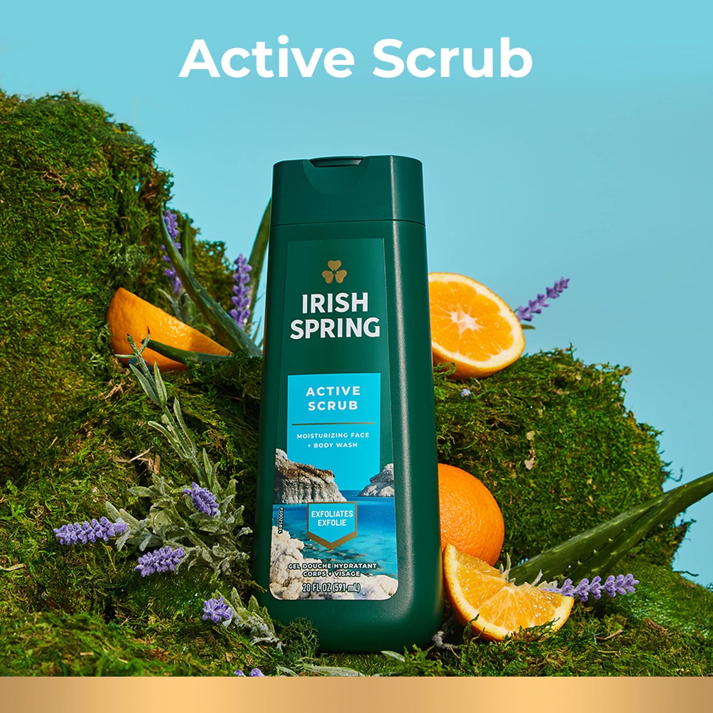 Irish Spring Mens Body Wash Active Scrub Exfoliating 20 Fl oz (Pack of 4)