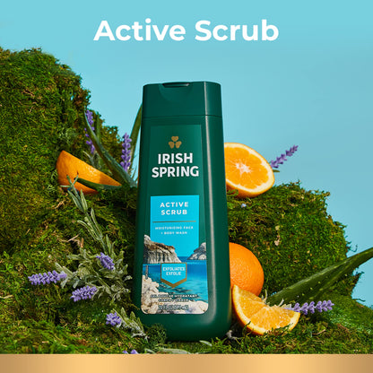 Irish Spring Mens Body Wash Active Scrub Exfoliating 20 Fl oz (Pack of 4)