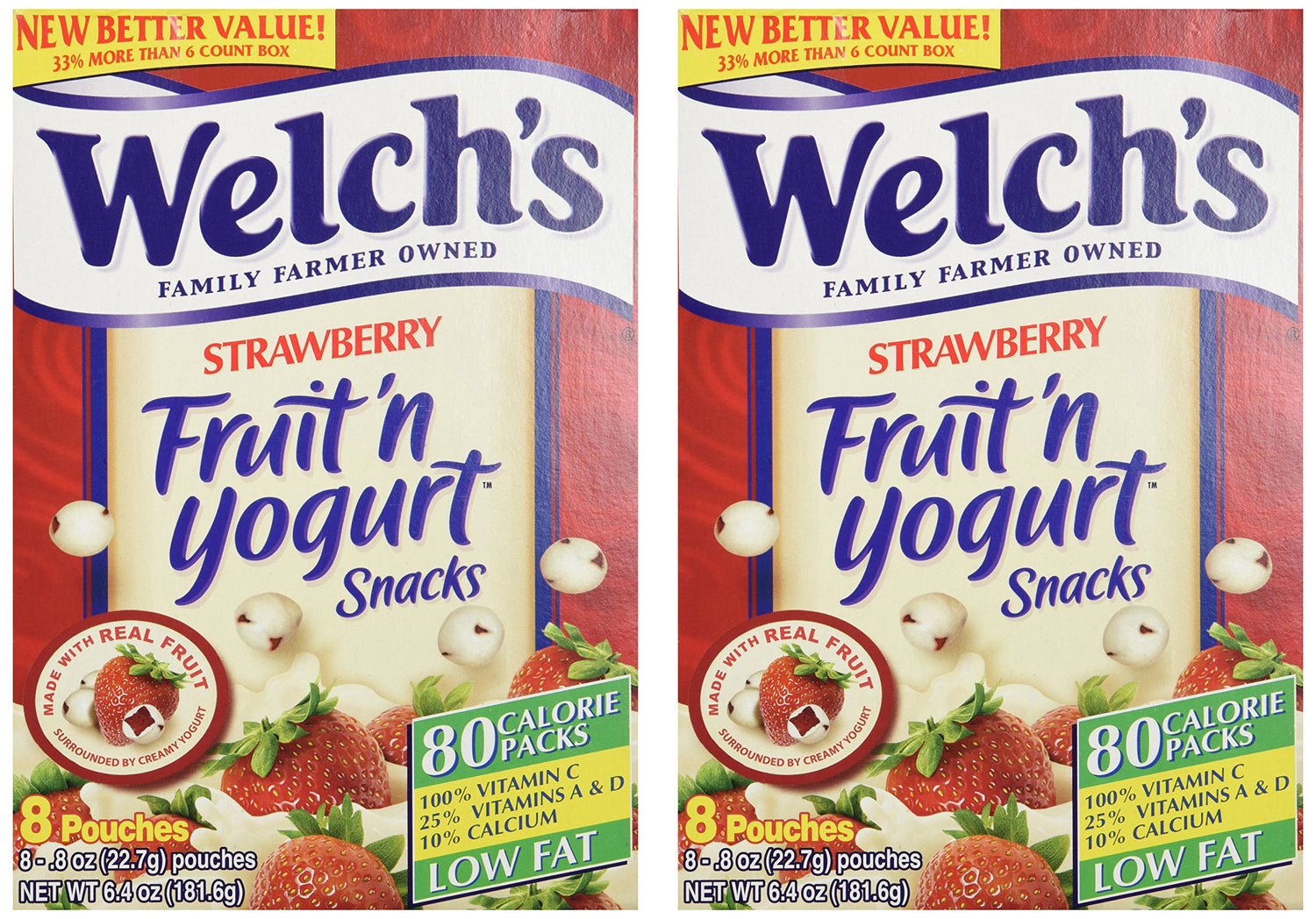 Welch's Strawberry Fruit'n Yogurt Snacks 8 Pouches (Pack of 2)
