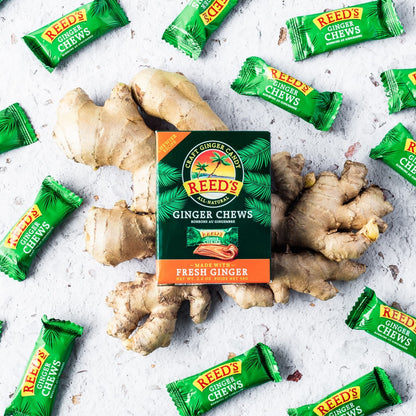 Reed's All Natural Ginger Chews Sweet & Spicy Chewy Candy Individually Wrapped Vegan 2oz Box Bulk (Pack of 20)