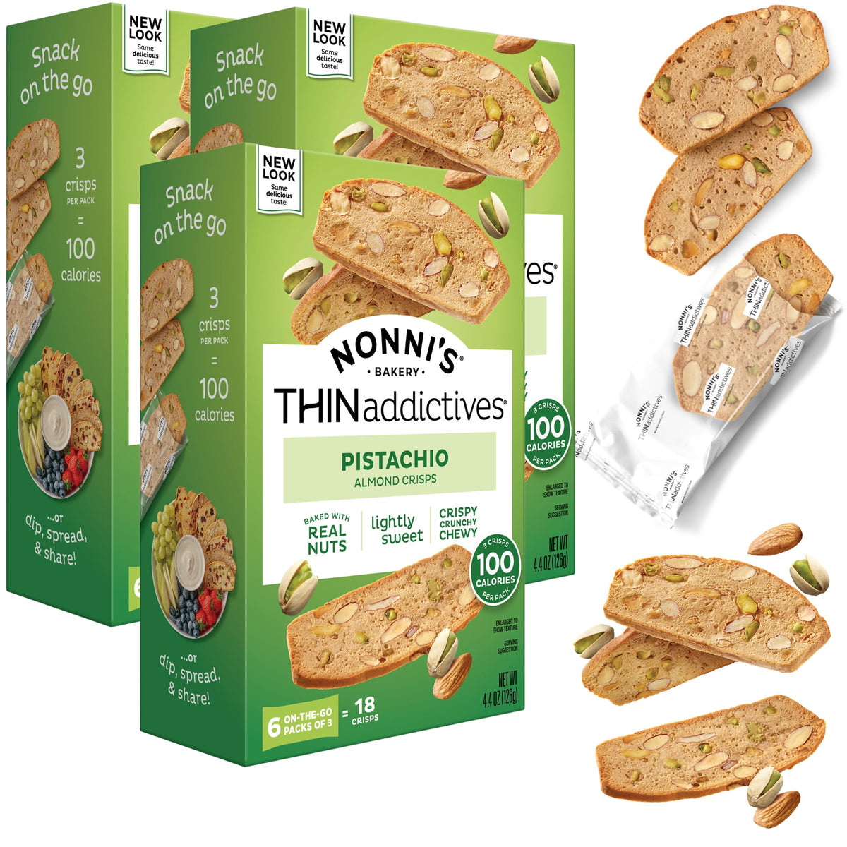 Nonni's Thin Addictives Pistachio Almond Thins 4.4 oz (Pack of 3) Nonni's
