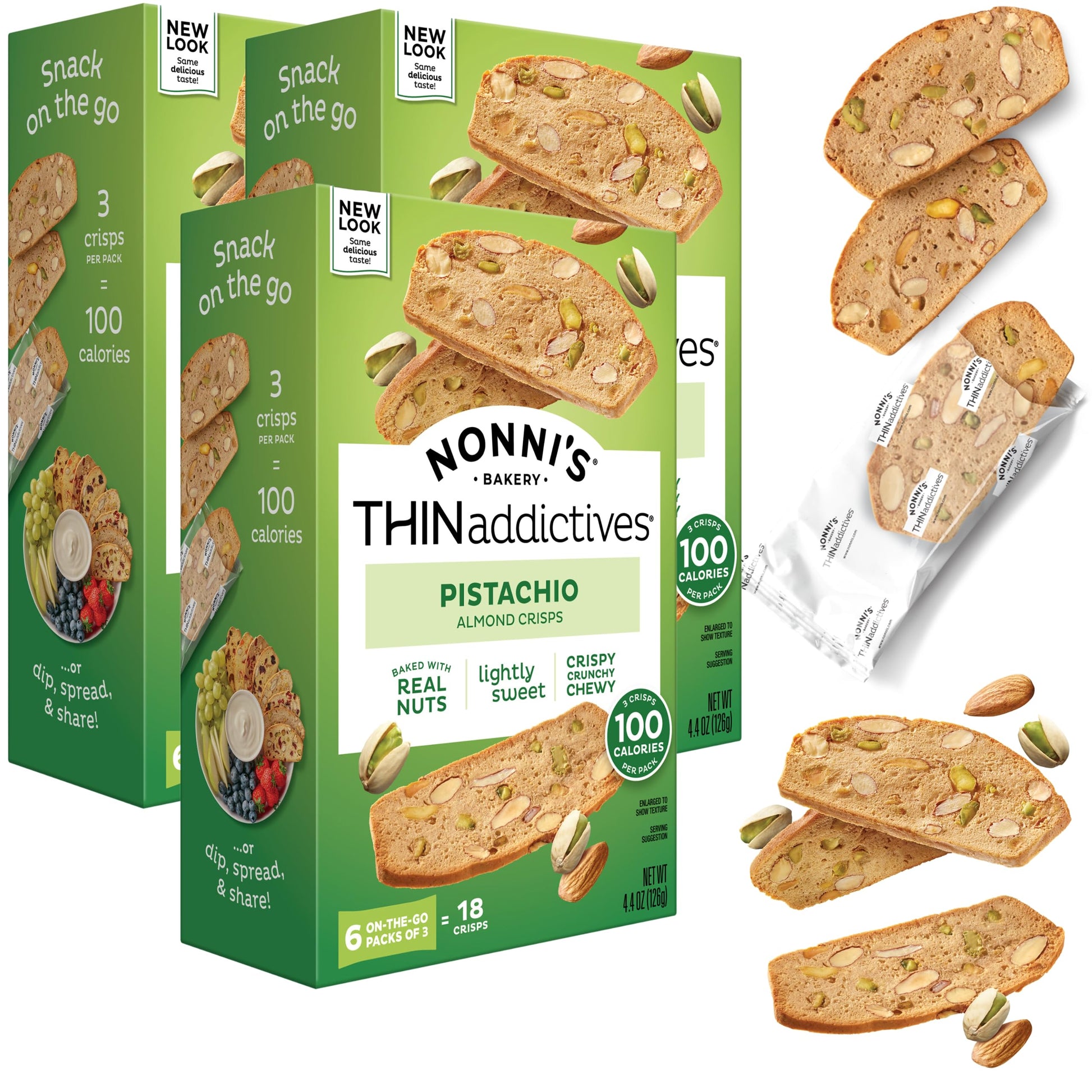Nonni's Thin Addictives Pistachio Almond Thins 4.4 oz (Pack of 3) Nonni's