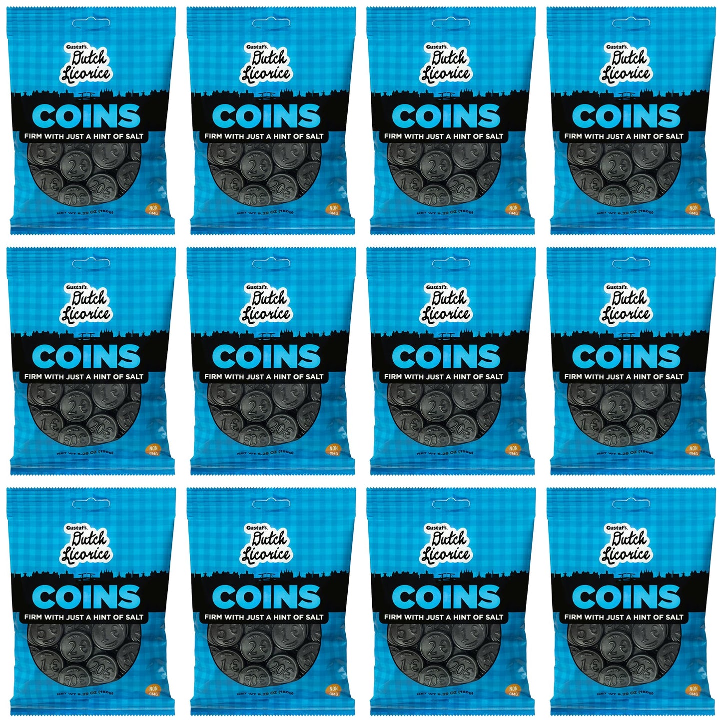 Gustaf's Salted Dutch Licorice Coins of 5. Bags Salted Black 2oz (Pack of 5)