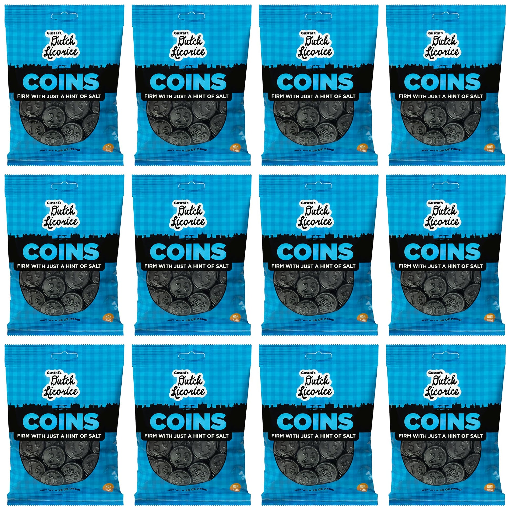 Gustaf's Salted Dutch Licorice Coins of 5. Bags Salted Black 2oz (Pack of 5)