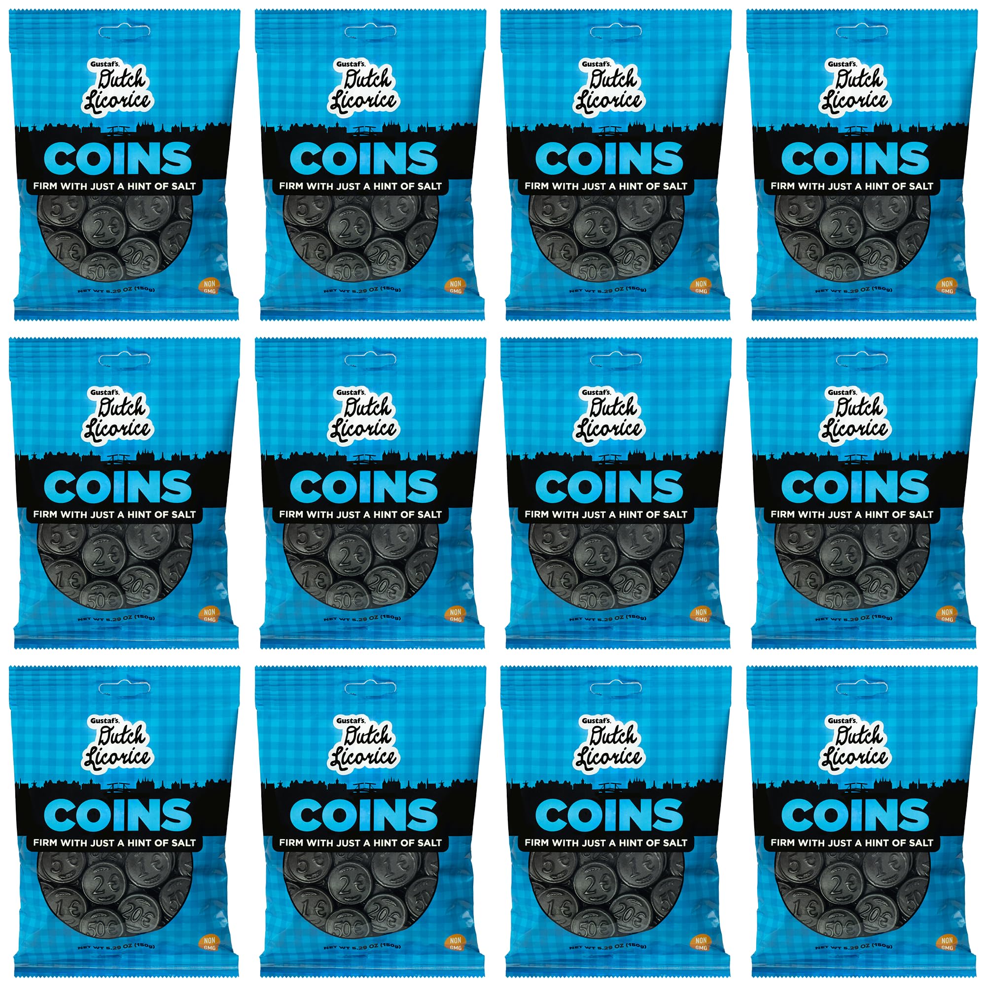 Gustaf's Salted Dutch Licorice Coins of 5. Bags Salted Black 2oz (Pack of 5)