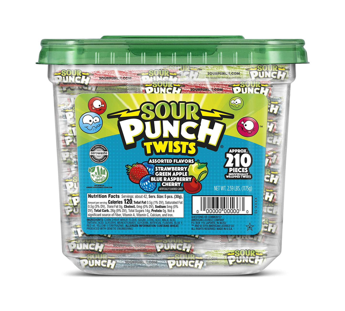 Sour Punch Twists Individually Wrapped Chewy Candy 4 Fruity Flavors 2.59 lb Jar