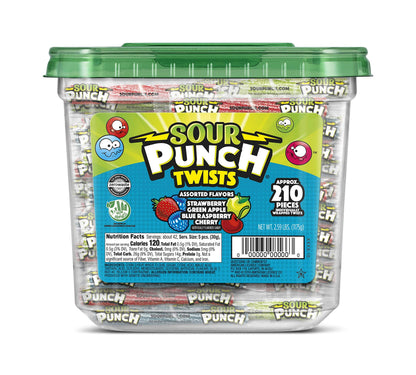 Sour Punch Twists Individually Wrapped Chewy Candy 4 Fruity Flavors 2.59 lb Jar