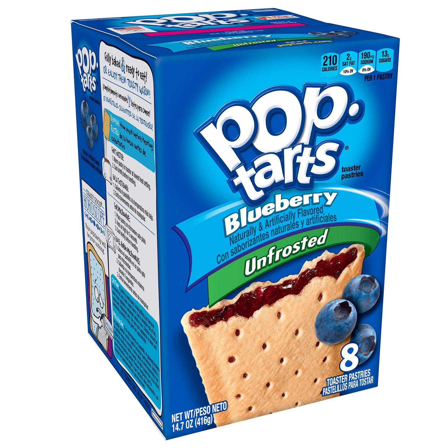 Pop-Tarts Breakfast Toaster Pastries Unfrosted Blueberry Flavored 8 Count 14.7 oz