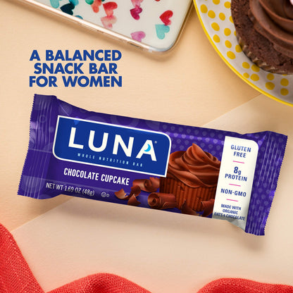 Luna BAR Gluten Free Snack Bars Chocolate Cupcake 8g Protein Non-GMO Plant-Based 1.69 oz 15 Count