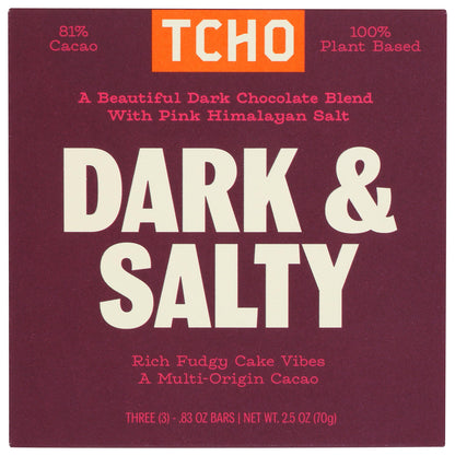 Tcho, Bar Chocolate Dark And Salty Organic, 2.5 Ounce