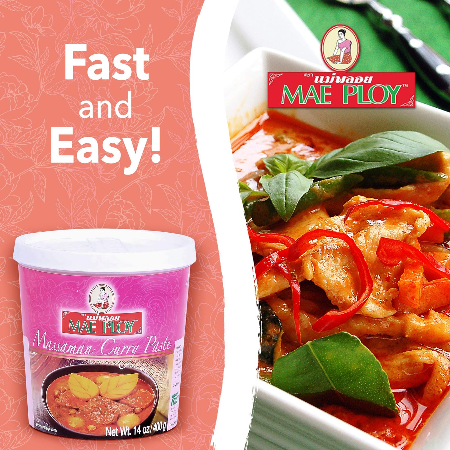 Mae Ploy Massaman Curry Paste Authentic Thai 14 oz Aromatic Blend of Herbs and Spices
