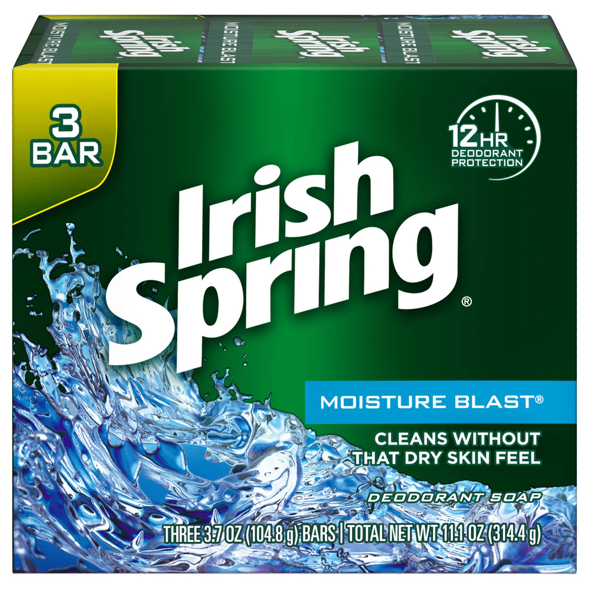 Irish Spring Deodorant Soap, Moisture Blast, 3.7 oz (Pack of 3) Irish Spring