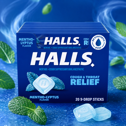 HALLS Cough and Throat Relief Mentho-Lyptus Cough Drops, 9 Sticks (Pack of 20)
