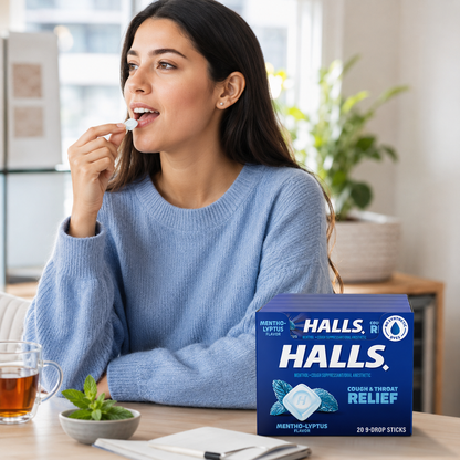 HALLS Cough and Throat Relief Mentho-Lyptus Cough Drops, 9 Sticks (Pack of 20)