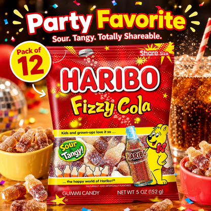 HARIBO Fizzy-Cola Gummi Candy Share Size Bags Sour & Tangy Cola Flavor Soft & Chewy 5 oz