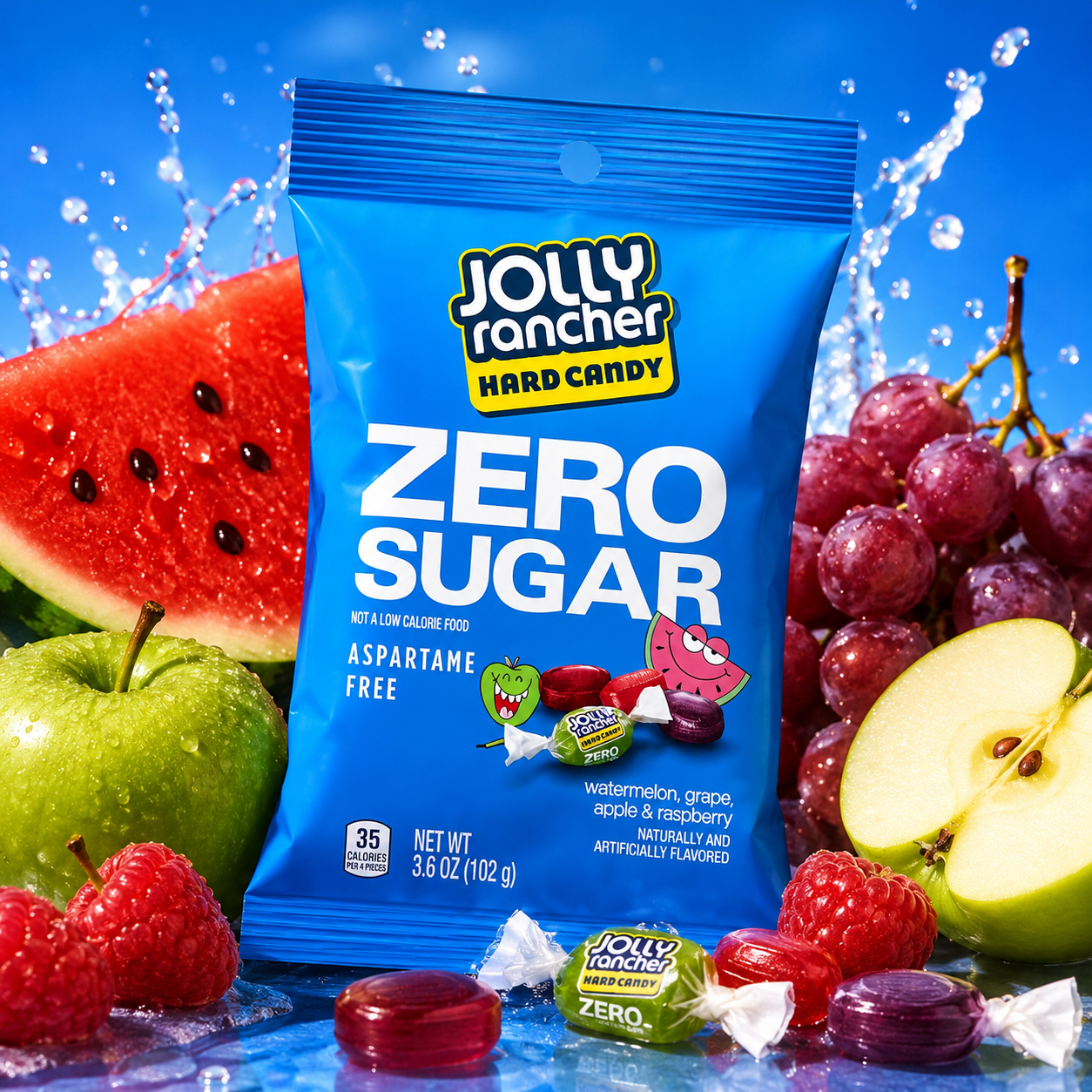 Jolly Rancher Zero Sugar Candy Sugar Free Aspartame Free Fruit Flavors (Pack of 2)