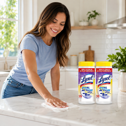 Lysol Dual Action Disinfecting Wipes, Citrus, 35 ct (Pack of 2)