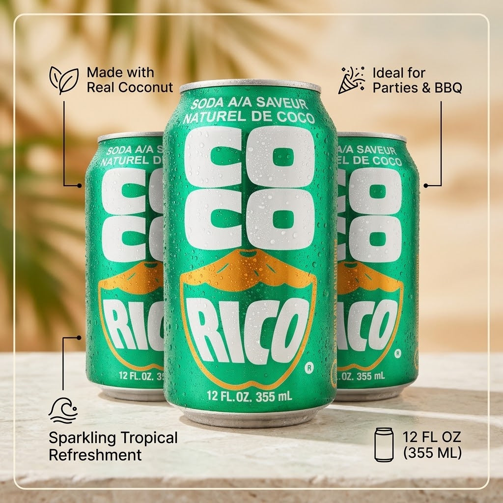 Coco Rico Coconut Soda, 12 oz Cans (Pack of 18, 216 fl oz Total) Coco Rico