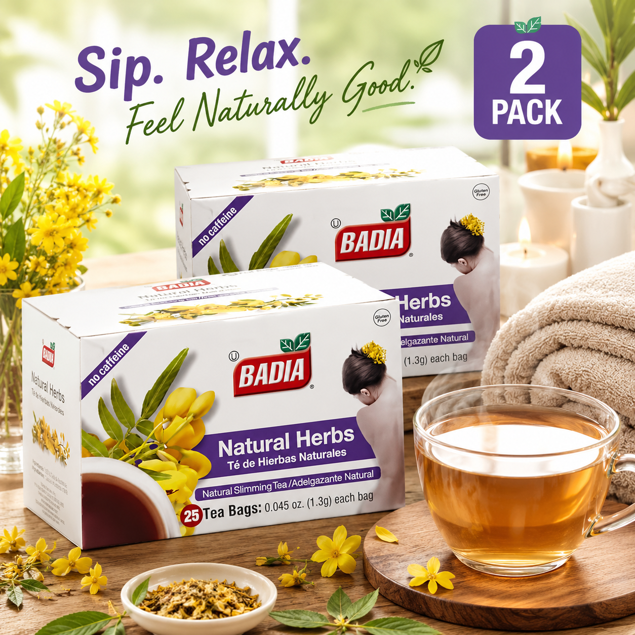 Badia Tea Bag,Natural Herbs 25 Tea Bags (Pack of 2)
