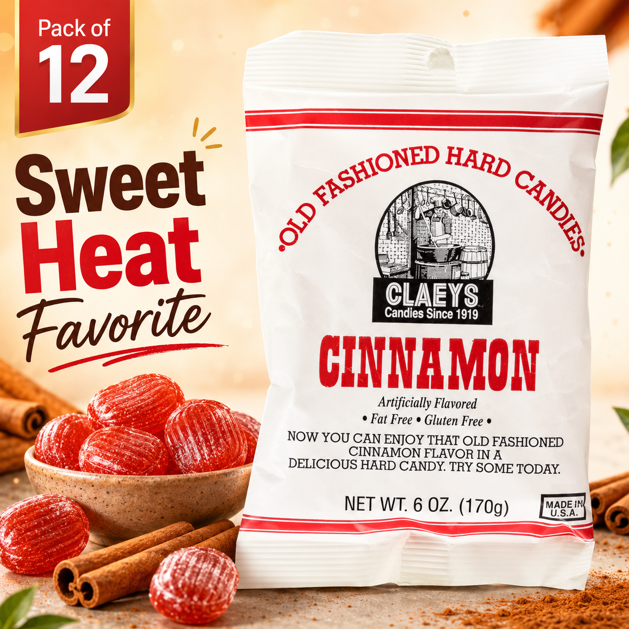 Claeys Old Fashioned Cinnamon Candy 6 oz Bags