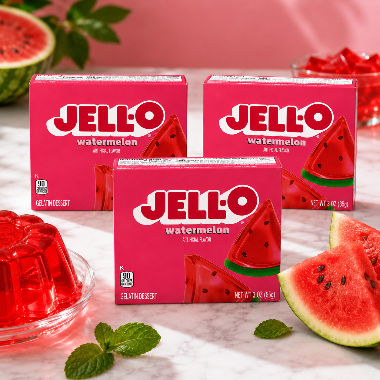 Jell-O Watermelon Artificially Flavored Gelatin Dessert Mix Box 3 oz