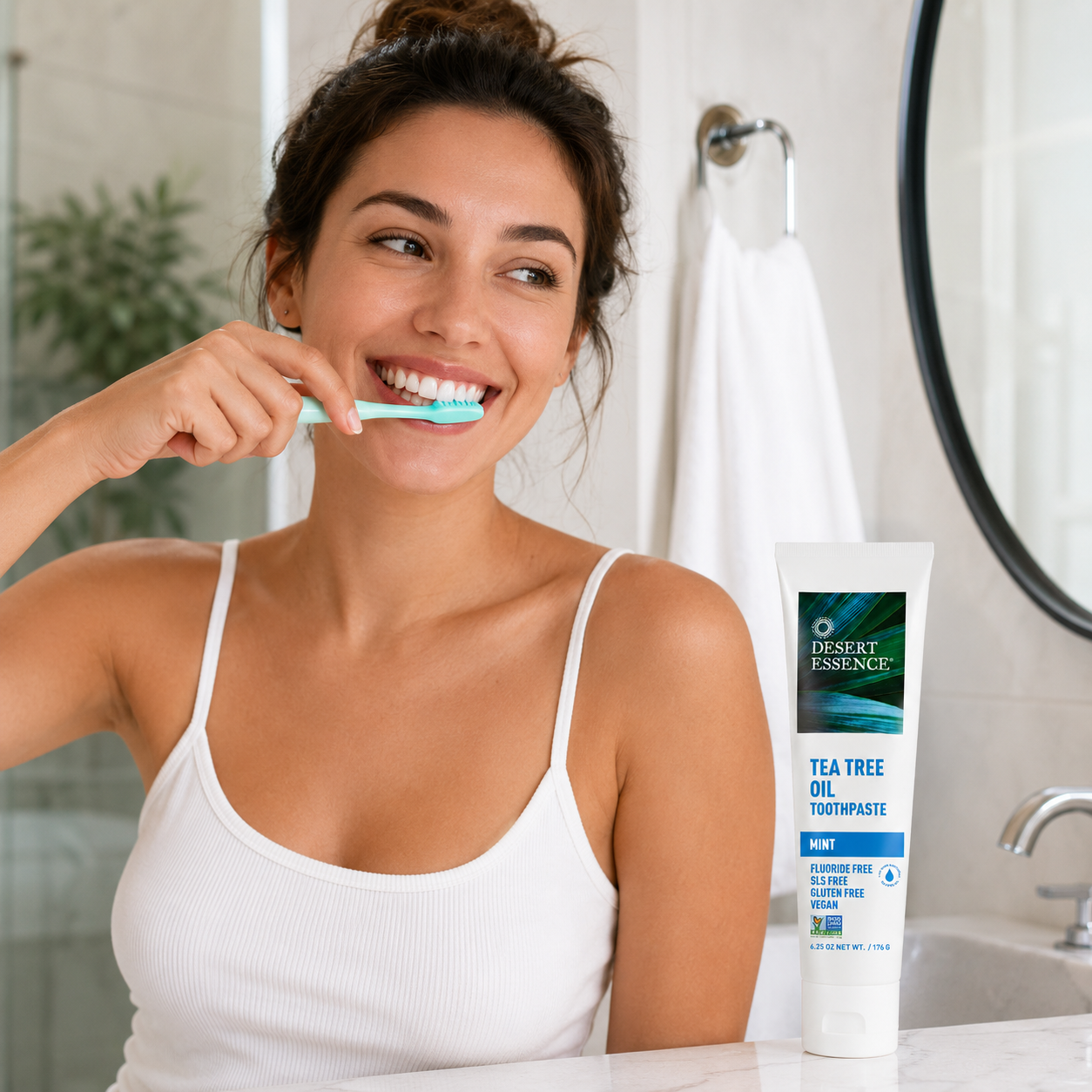 Desert Essence Tea Tree Oil Toothpaste Mint (6.25 Oz ) Deep Cleans Teeth & Gums Helps Fight Plaque with Sea Salt Pure Essential Oil Baking Soda 18.75 oz