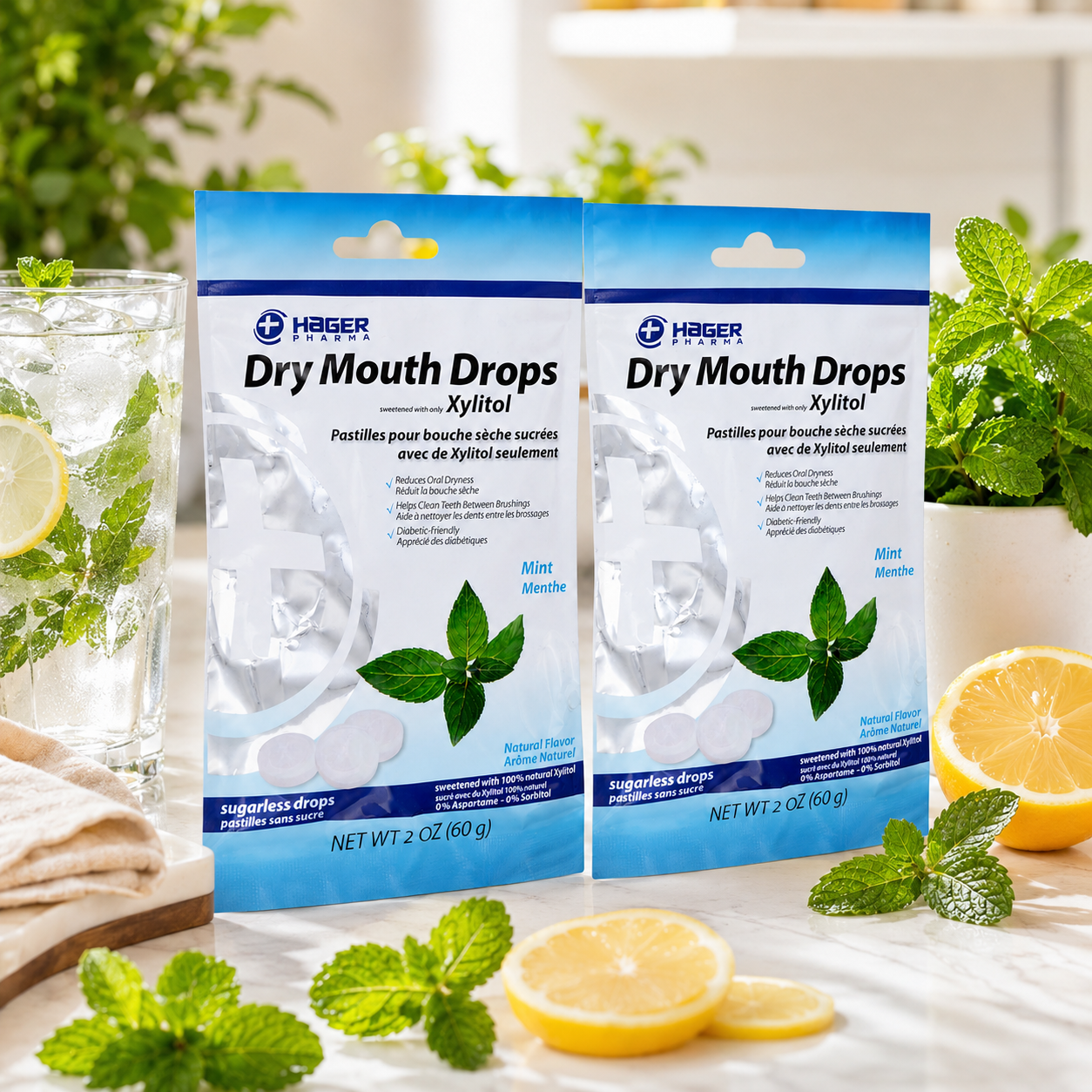 Hager Pharma Dry Mouth Drops Mint Flavor Gluten Free 2 oz