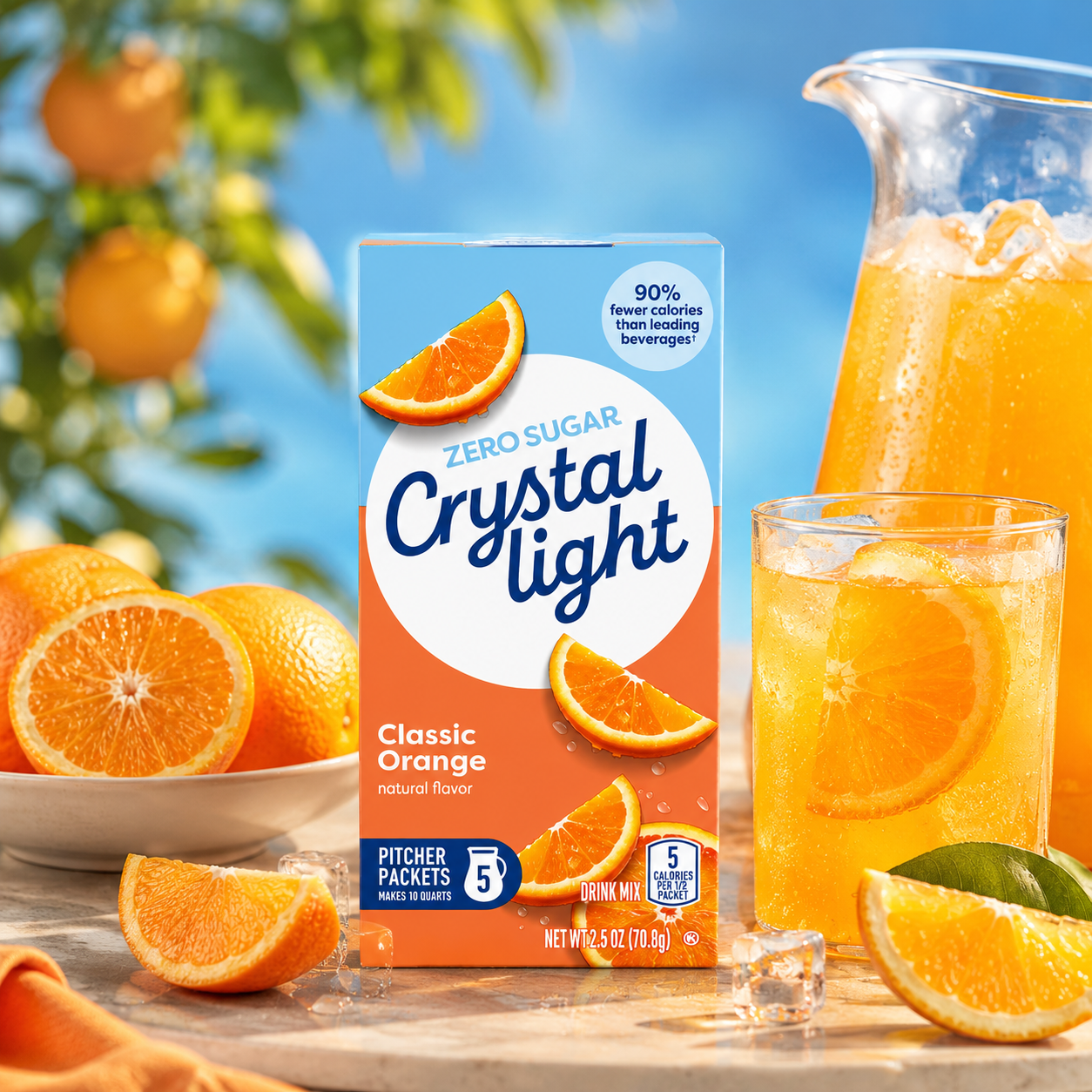 Crystal Light Classic Orange with Vitamin C & Calcium Drink Mix 5 Pitcher Packets per Box, (Pack of 4)