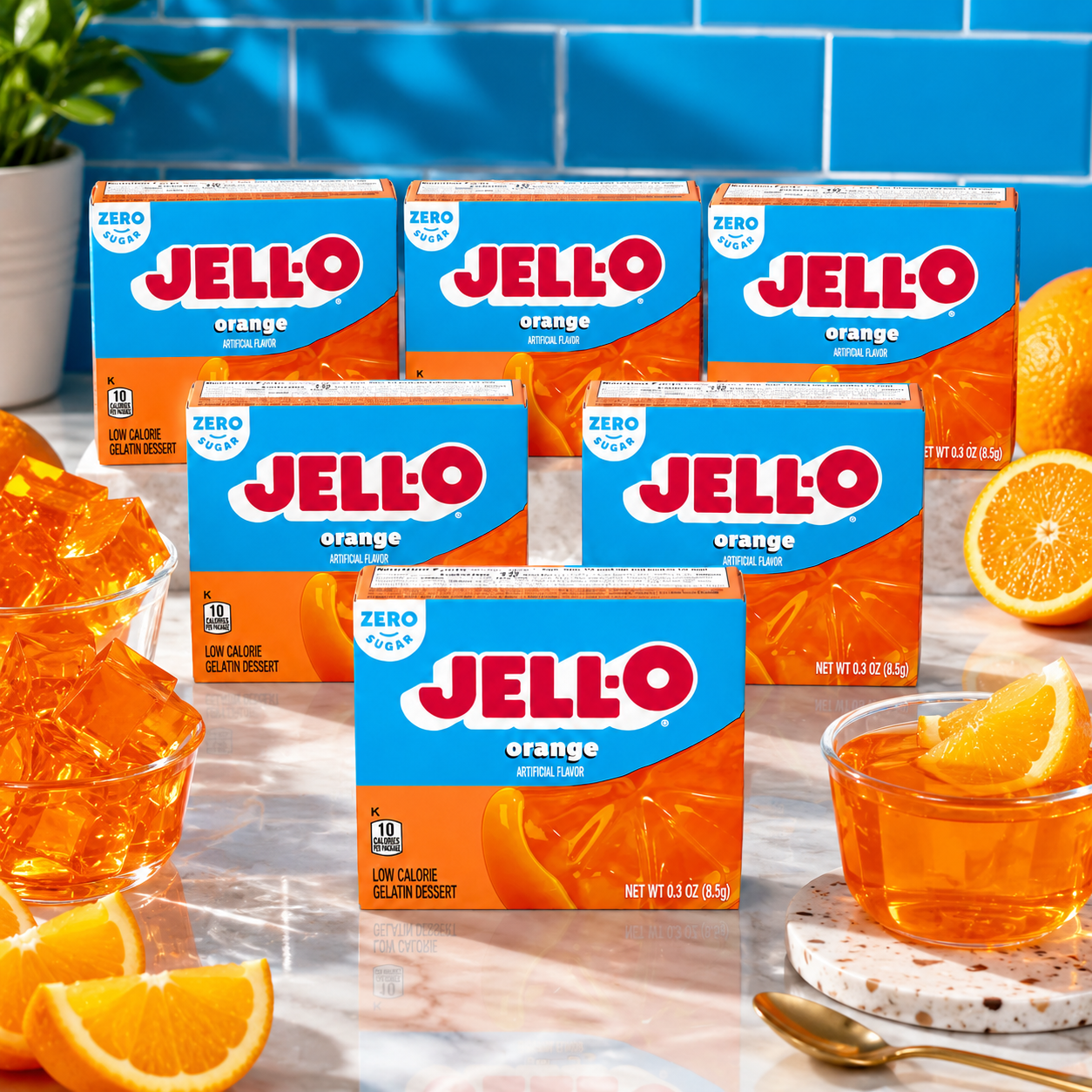 Jell-O Zero Sugar Gelatin Dessert Mix Orange 0.30 oz (Pack of 6)