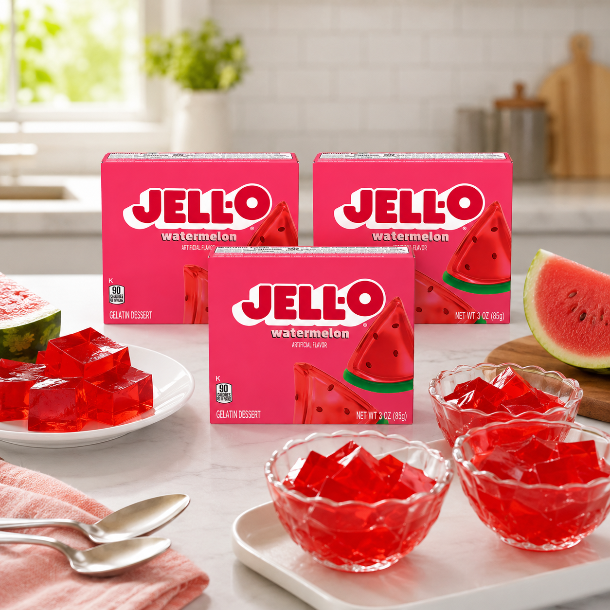 Jell-O Watermelon Artificially Flavored Gelatin Dessert Mix Box 3 oz