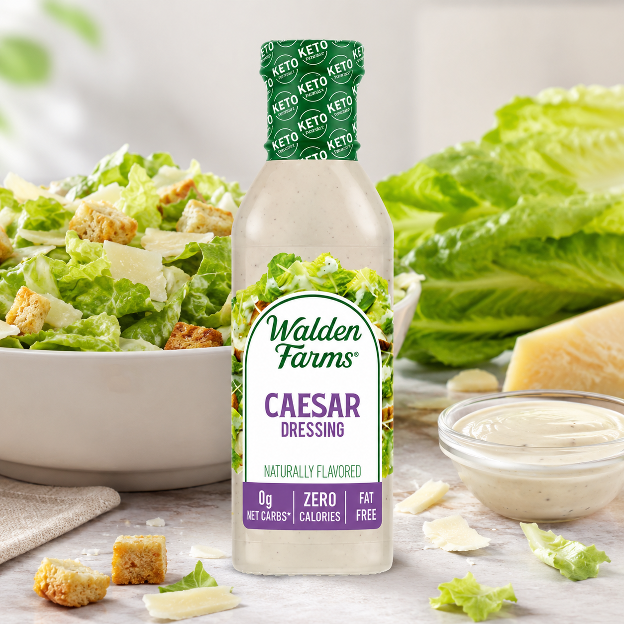 Walden Farms Caesar Dressing 12 oz Bottle Creamy & Light Tangy Flavor Net Carbs Kosher Certified Natural Topping for Salads 0.00 oz