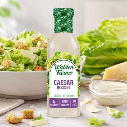 Walden Farms Caesar Dressing 12 oz Bottle Creamy & Light Tangy Flavor Net Carbs Kosher Certified Natural Topping for Salads 0.00 oz