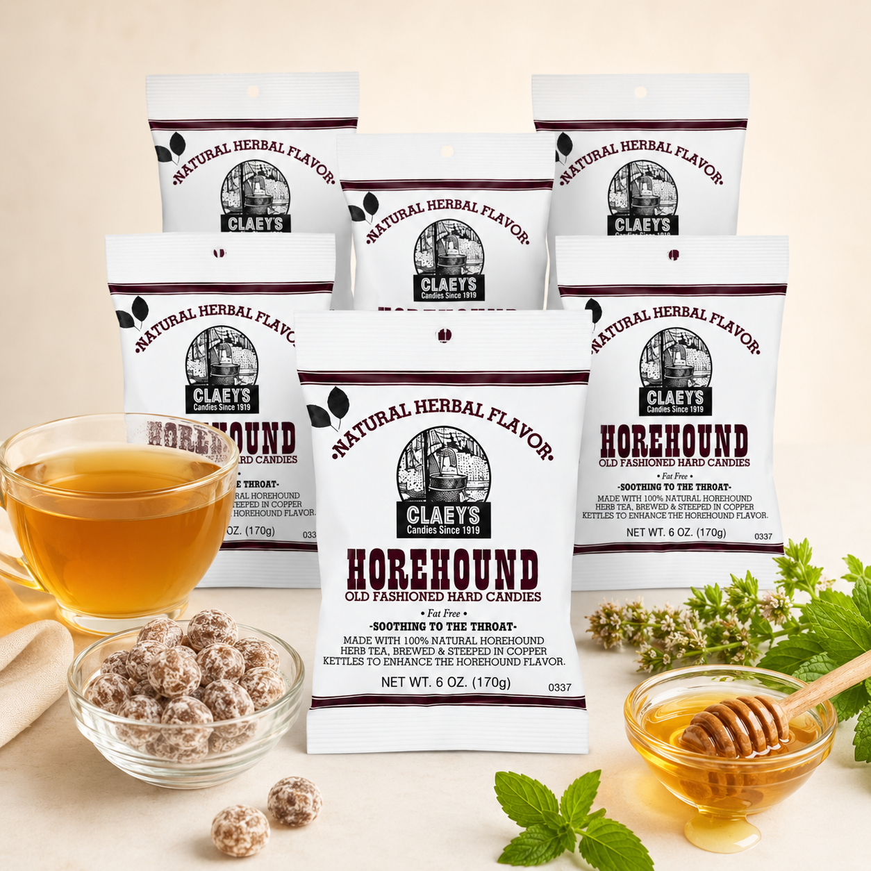 Claeys Natural Horehound Old Fashion Hard Candy Bags 6 oz
