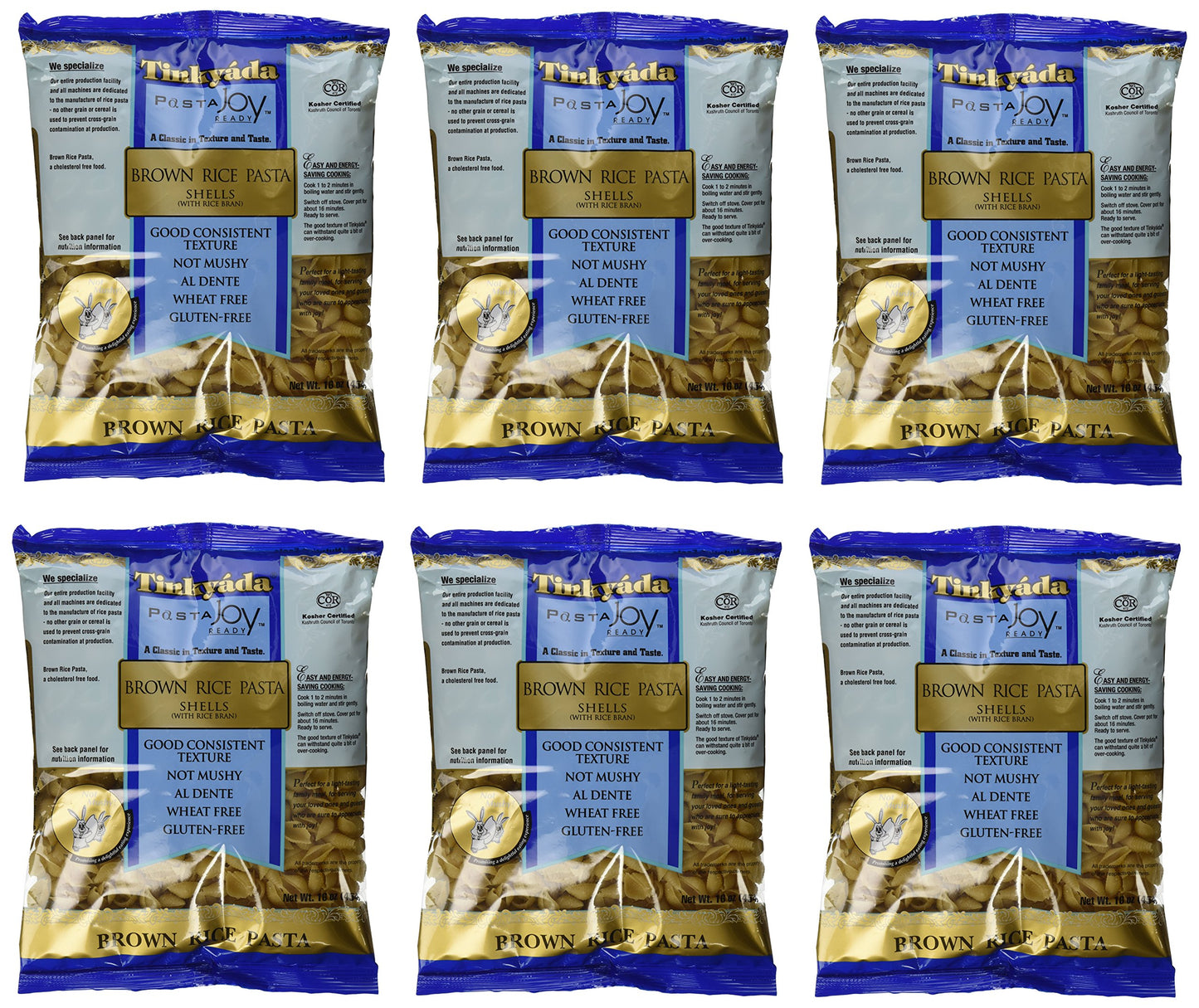 Tinkyada Brown Rice Pasta Shells Gluten Free 16 Ounce (Pack of 6)