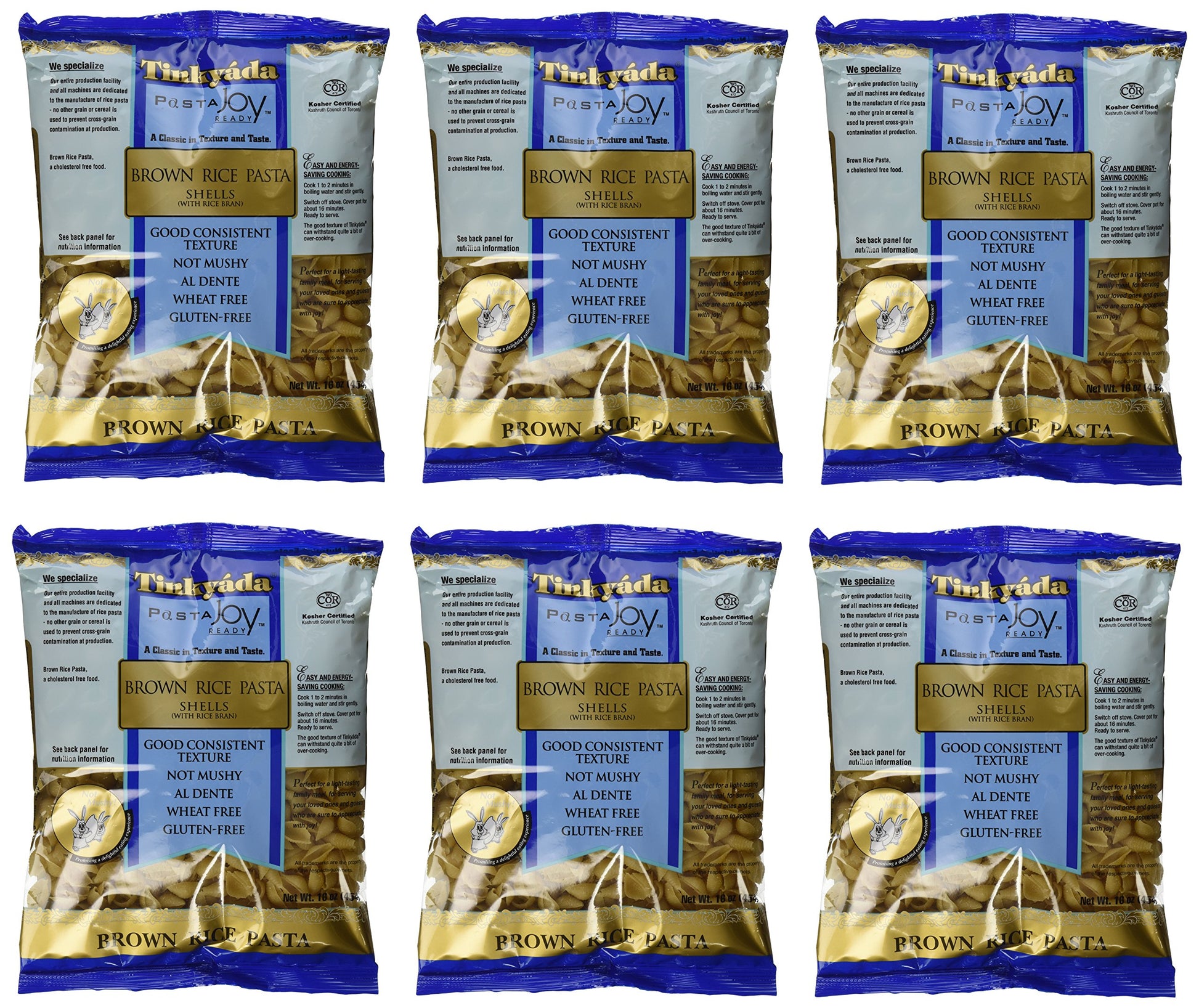 Tinkyada Brown Rice Pasta Shells Gluten Free 16 Ounce (Pack of 6)