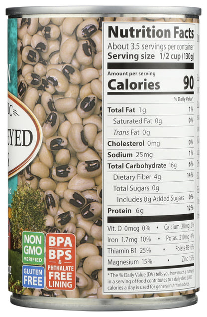 Product image of Eden Organic Black Eyed Peas Can No Salt Non-GMO Gluten Free Vegan Kosher U.S. Grown Heat and Serve No