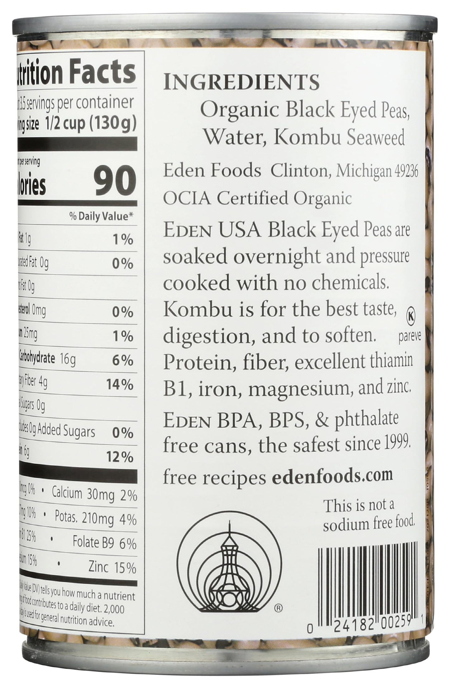 Product image of Eden Organic Black Eyed Peas Can No Salt Non-GMO Gluten Free Vegan Kosher U.S. Grown Heat and Serve No