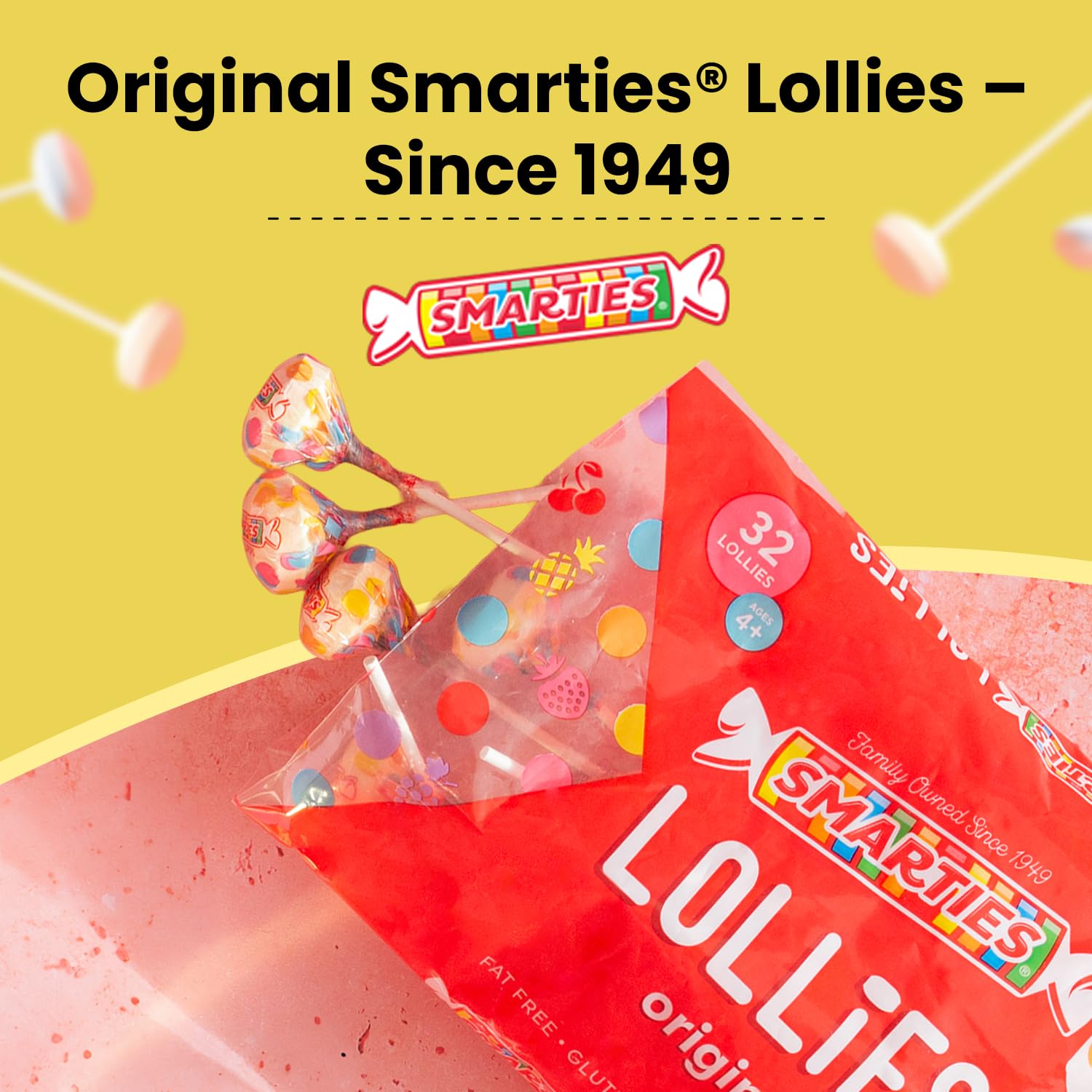 Product image of Smarties Double Lollies Assorted Fruity Flavors Gluten Free Peanut Free Fat Free Low Calorie Perfect for
