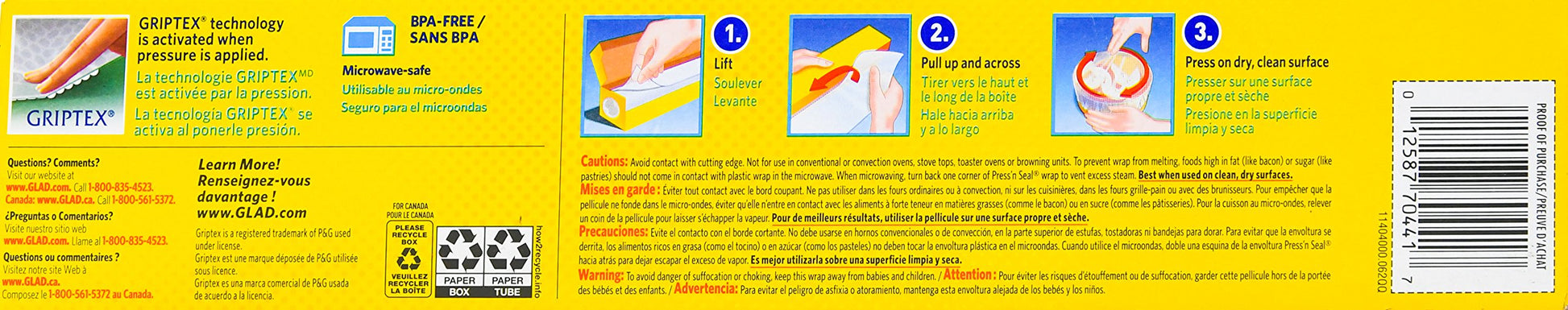 Product image of Glad Press 'n Seal Plastic Food Wrap 70 Square Foot Roll