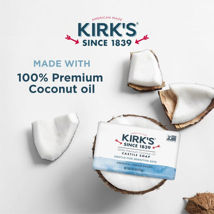 Product image of Kirk's Castile Bar Soap Made Premium Coconut Oil Bars Original Fresh Scent Men Women and Children Sensitive