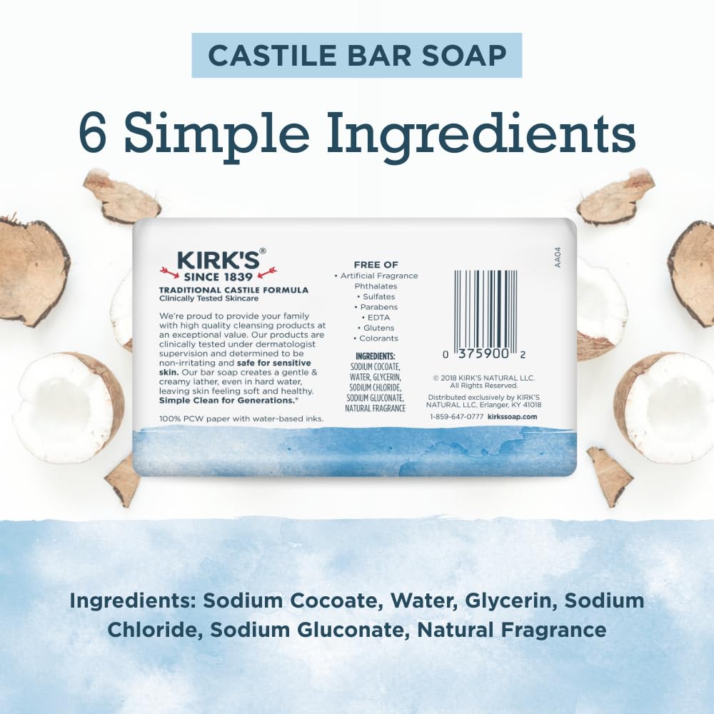 Product image of Kirk's Castile Bar Soap Made Premium Coconut Oil Bars Original Fresh Scent Men Women and Children Sensitive