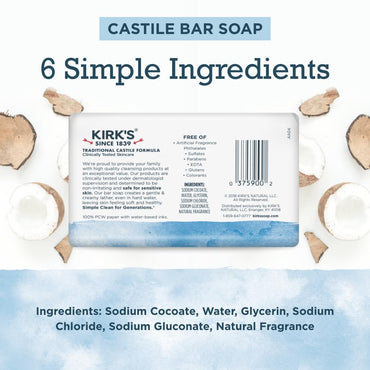 Product image of Kirk's Castile Bar Soap Made Premium Coconut Oil Bars Original Fresh Scent Men Women and Children Sensitive