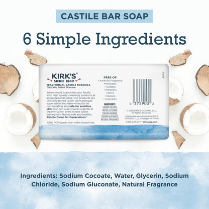 Product image of Kirk's Castile Bar Soap Made Premium Coconut Oil Bars Original Fresh Scent Men Women and Children Sensitive