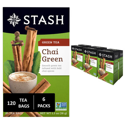 Product image of Stash Tea Chai Green Tea Caffeinated Non-GMO Project Verified Premium Tea No Artificial Ingredients 20 ct