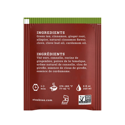 Product image of Stash Tea Chai Green Tea Caffeinated Non-GMO Project Verified Premium Tea No Artificial Ingredients 20 ct
