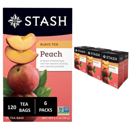 Product image of Stash Tea Peach Black Tea 6 Boxes 20 Tea Bags Pack of 6