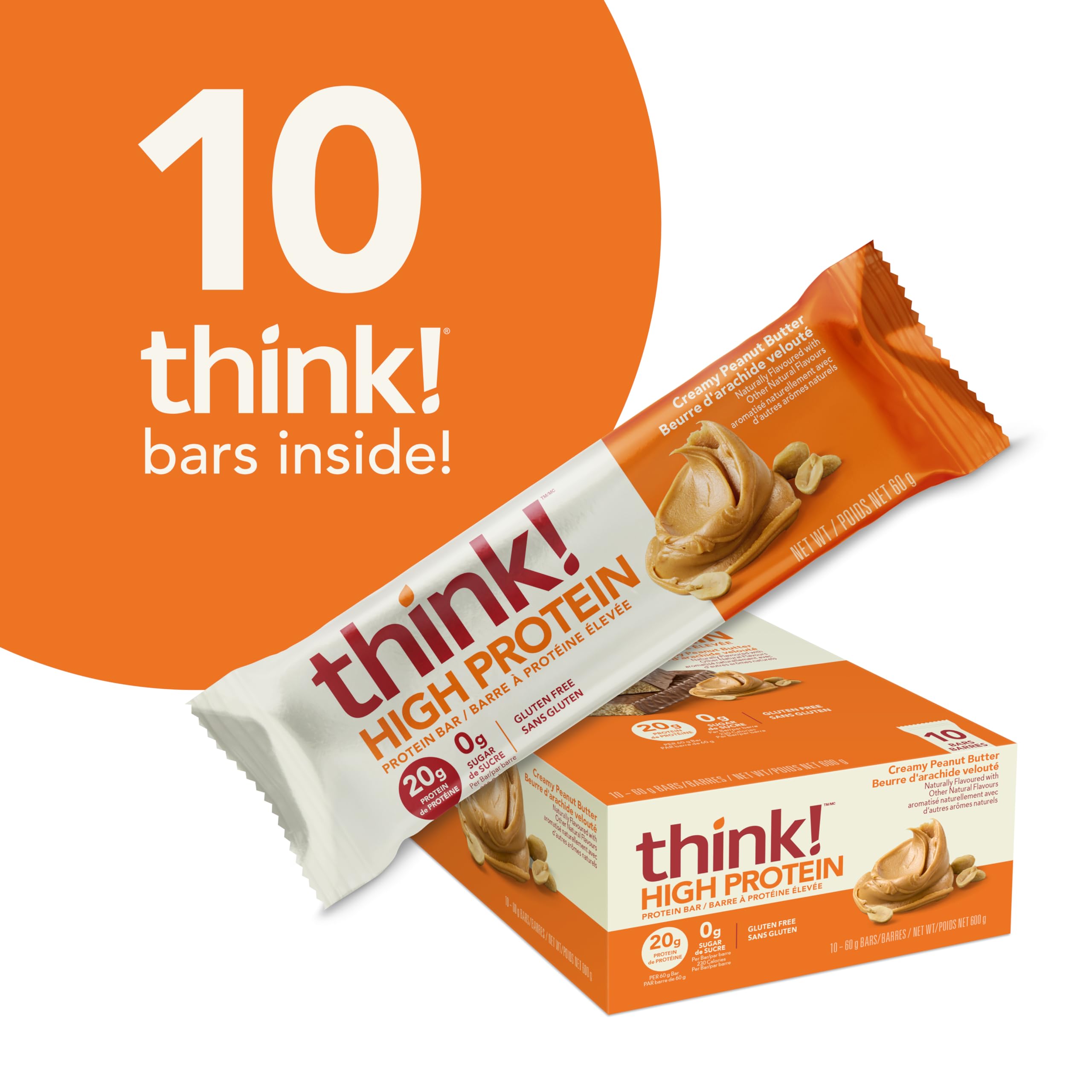 Product image of think! Protein Bars High Protein Snacks Gluten Free Sugar Free Creamy Peanut Butter Nutrition Bars Whey